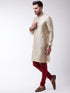 Vastramay Men's Beige And Maroon Silk Blend Kurta Churidar Set
